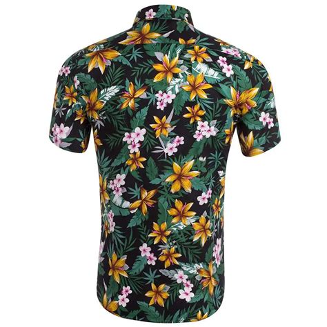 Mens Short Sleeve Pocket Floral Print Beach Hawaiian Button Shirt 100