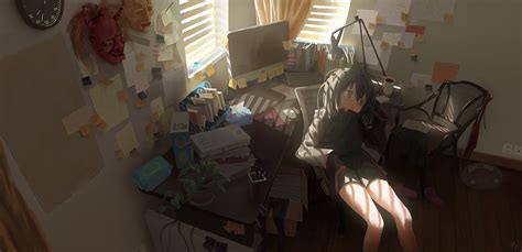 Wallpaper Anime Girls Anime Gamers Room Interior