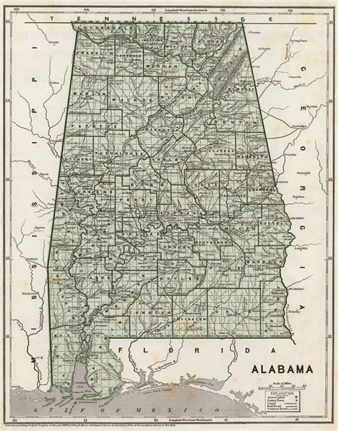 1845 State Map Of Alabama Vintage Wall Art Vintage Walls Historical