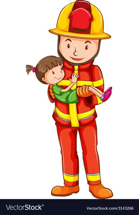 A Drawing Of A Fireman Rescuing A Young Girl Vector Image
