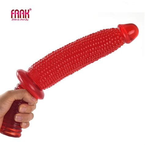 Faak See Through Wine Red Handle Dildo Corn Style Thread Bumpy Stimulate Long Penis Anal Sex