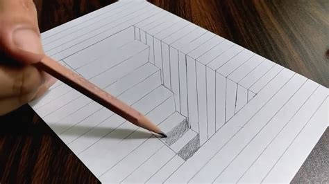 How To Draw 3d Steps In A Hole Line Paper Trick Art Youtube