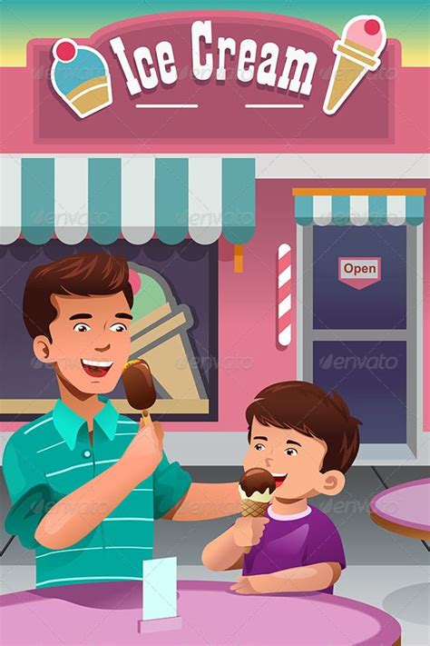 Father And Son Eating Ice Cream Ice Cream Cartoon Eating Ice Cream