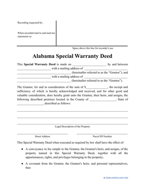 Alabama Special Warranty Deed Form Fill Out Sign Online And Download