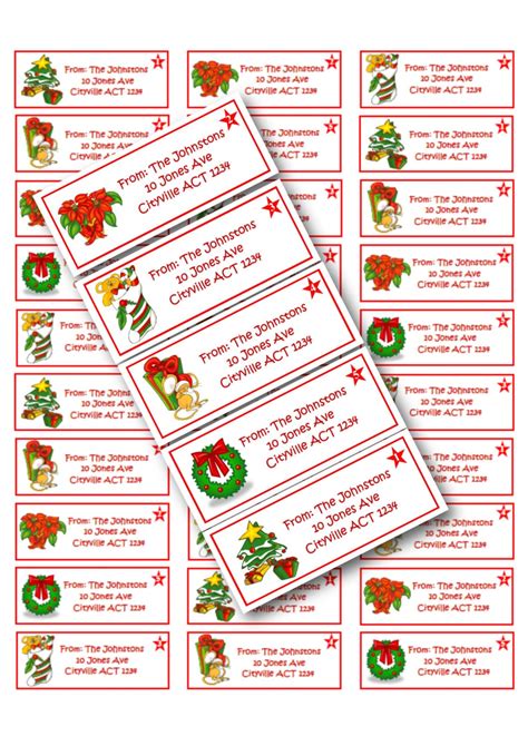 Christmas Return Address Labels Xmas Bright Series 1 Five Designs Matte