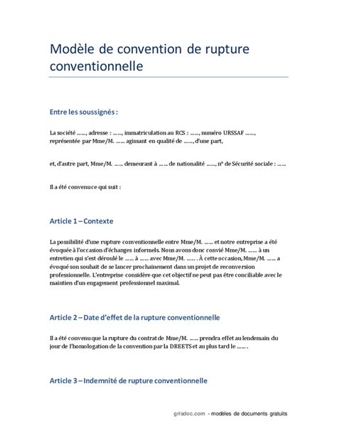 Mod Le De Convention De Rupture Conventionnelle Doc Pdf Page Sur