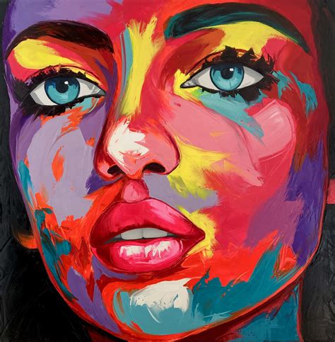 Colorful Acrylic Portrait Painting On Canvas Large Palette Knife Face Oil Impasto Hand Painted