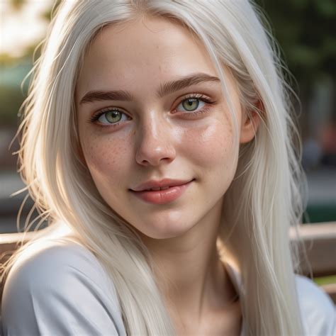 Green Eyed Girl In Her 20s With Long White Hair Hig Openart