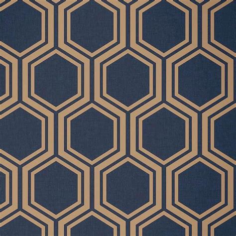 Hexagon Geometric Wallpaper Navy Blue Gold Metallic
