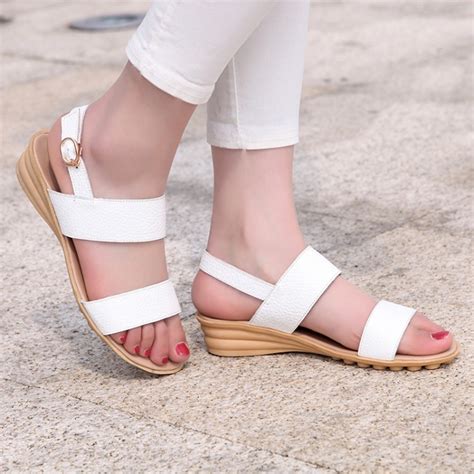 New Fashion Buckle Open Toe Wedge Sandals Ankle Strap Thick White
