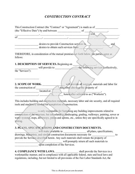 Free Construction Contract Free To Print Save And Download