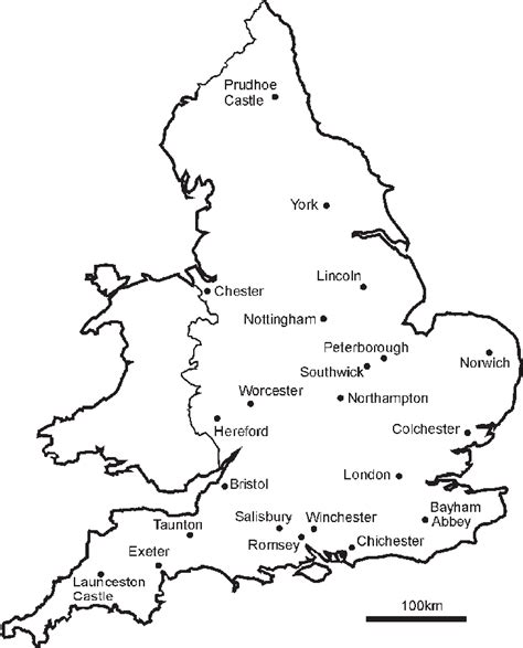 Map Of England And Wales Showing The Distribution Of Sites Which Have
