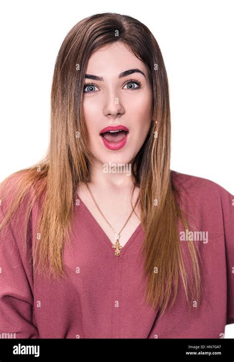 Surprised Beautiful Woman With Open Mouth Stock Photo Alamy