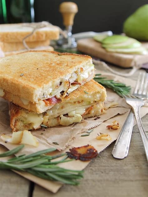 Pear Bacon And Brie Grilled Cheese With Caramelized Onions