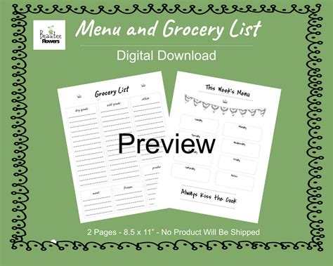 Weekly Meal Planner Printable With Grocery List Printable Weekly Meal