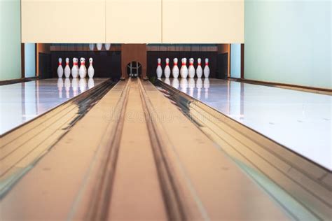 White Pins In Bowling Alley Lane Fun And Game Stock Photo Image Of
