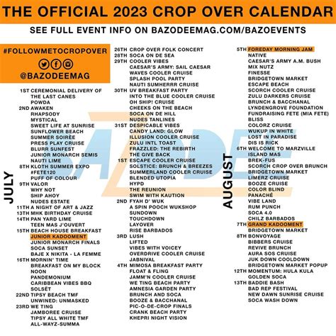 The Official 2023 Crop Over Calendar — Bazodee Magazine