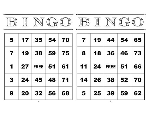 Bingo Cards 1000 Cards 2 Per Page Numbered Immediate Pdf