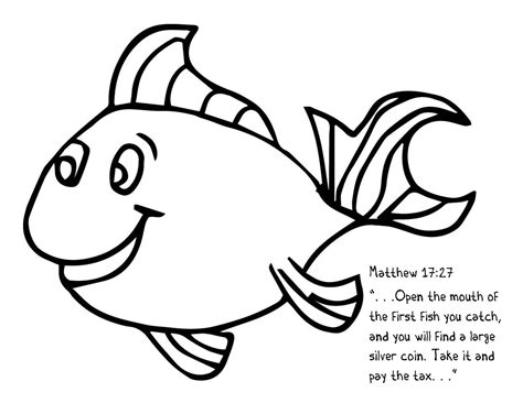 Full page image with words, free picture exchange. Sunday School Craft - Coin in Fish's Mouth | Fish coloring ...
