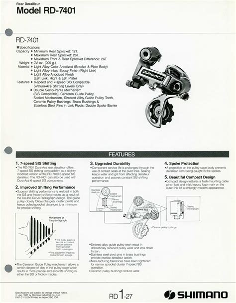 Shimano Spare Parts Catalogue 1987