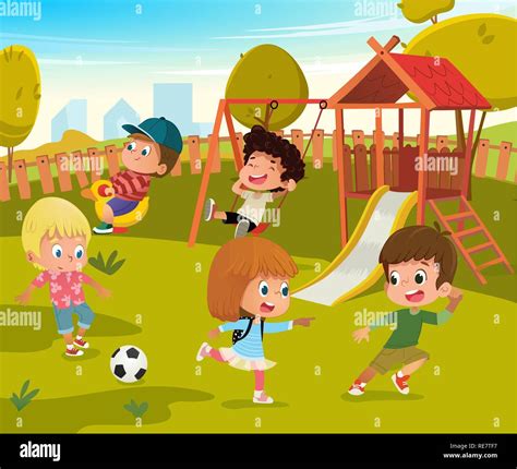 Baby Spielplatz Sommer Park Vector Illustration Kinder Spielen Fußball