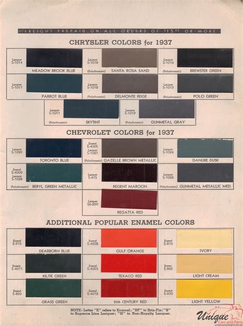 Chevrolet Paint Chart Color Reference