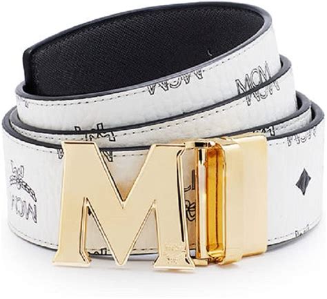 Mcm Mens Whiteblack Reversible Gold M Buckle Leather Belt 100cm