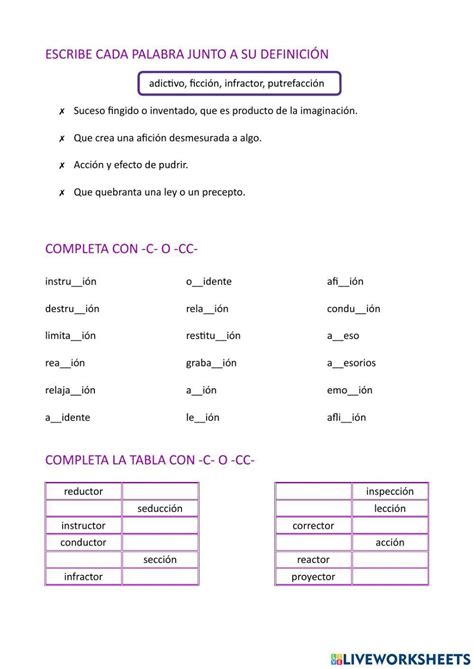 Palabras Con C Y Cc 3 Worksheet Live Worksheets