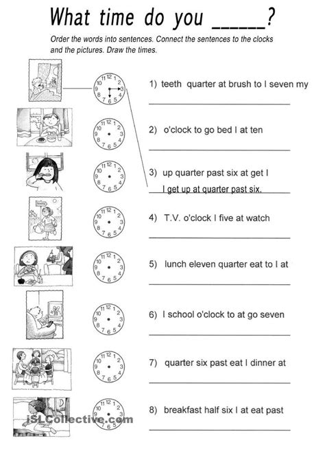 Daily Routines And Telling Time Rearrange The Words To Form A Sentence