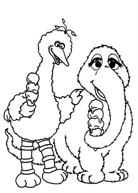Big Bird And Mammoth Eating Ice Cream In Sesame Street Coloring Page