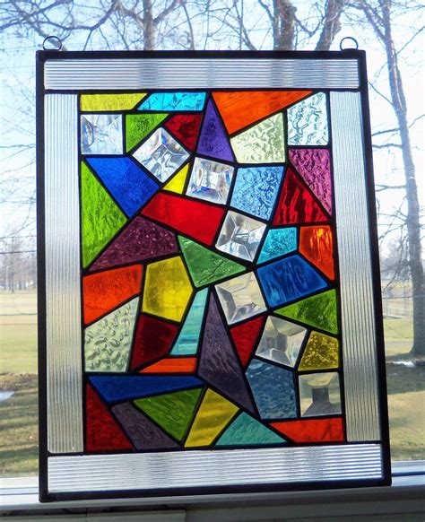 Stained Glass Multi Color And Clear Bevels Abstract Etsy Stained