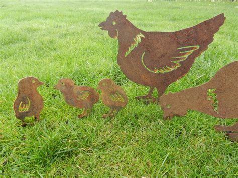 Rusty Hen Chicken Garden Decor Chicken Gift Metal Hen Etsy