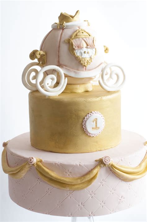 Princess Pink And Gold Carriage 1st Birthday Cake