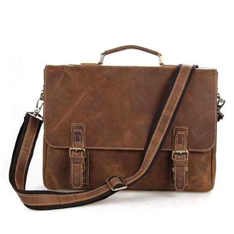 Vintage Leather Messenger Bag In Brown With Adjustable Shoulder Strap