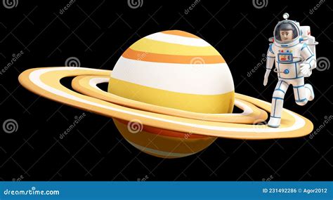 Astronaut In Spacesuit On The Rings Of Saturn Stock Illustration