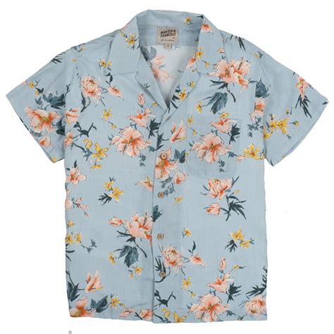 Naked Famous Denim Aloha Shirt Silky Flowers Pale Blue Baretta Den