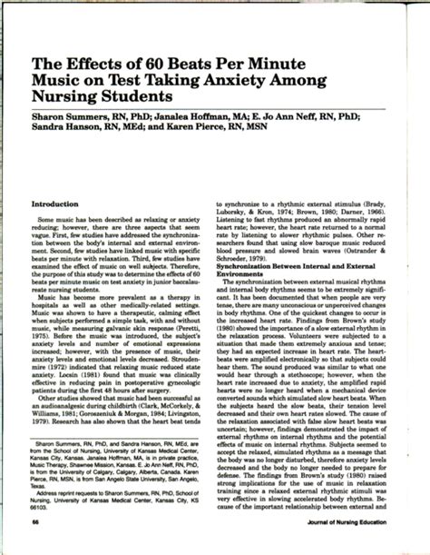 The Effects Of 60 Beats Per Minute Music On Test Taking Anxiety Among