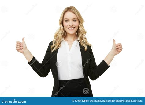 Beautiful Blond Businesswoman Thumbs Up Stock Photo Image Of