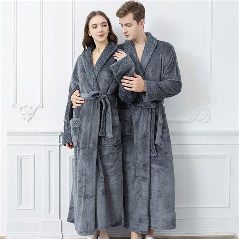 Autumn And Winter Flannel Nightgown Medium Length Large Thickened Men S And Women S Couple S