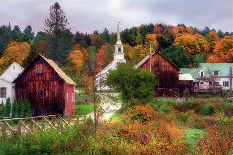 White Church In Autumn Vermont Country Scene Photograph By Joann