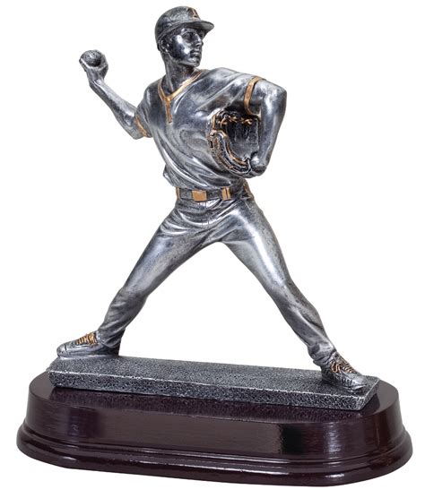 Baseball Pitcher Pewter Finish Resin Trophy Awardtrophy Trolley