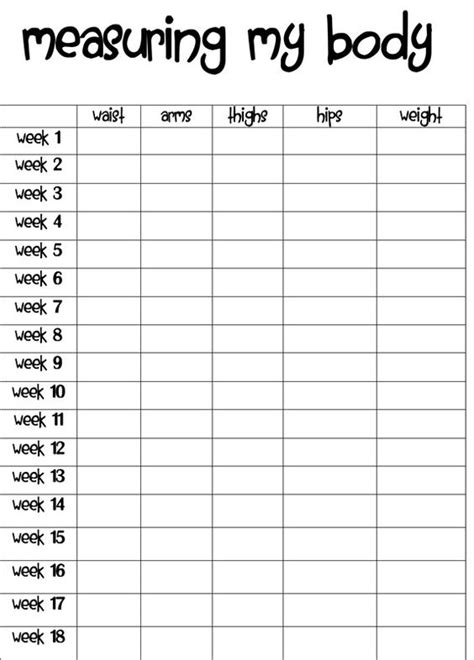 Free Printable Body Measurement Chart Therapeutic Crafting Weight