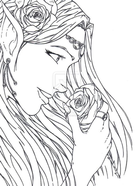 Elf Warrior Coloring Page The Goddess Of Elves By Kenoan On