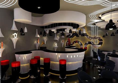 Superb Futuristic Basement Bar Interior And Counter With Music Theme