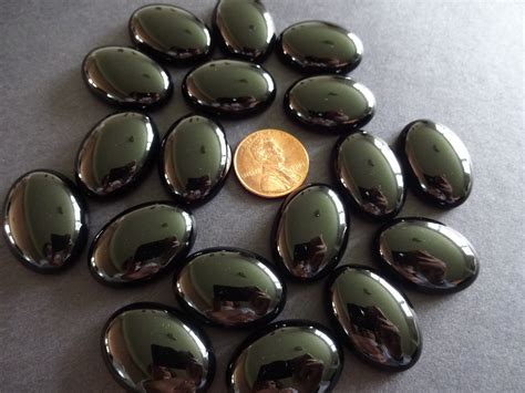 25x18mm Natural Black Stone Cabochon Oval Cabochon Polished Gem