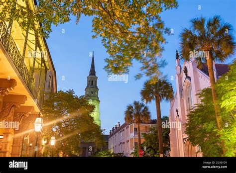 Charleston South Carolina Usa View Of The French Quarter At Twilight