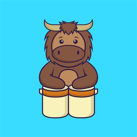 Premium Vector Cute Bull Is Playing Drums Animal Cartoon Concept Isolated