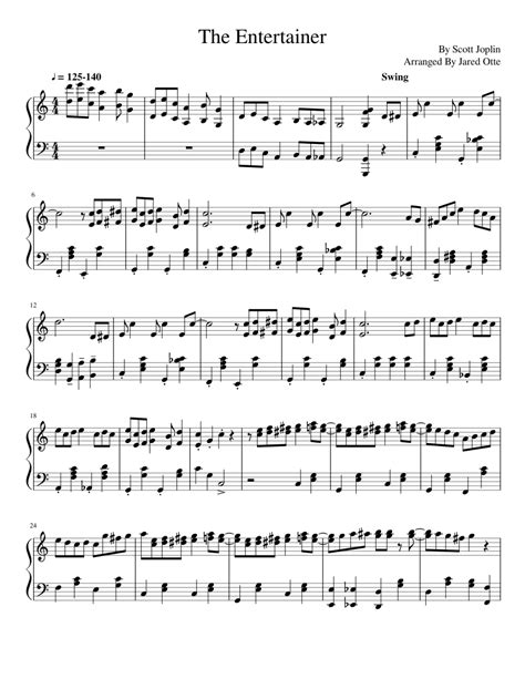Piano music sheets with fingering, reading aids, audio samples, easy to expert. The Entertainer sheet music for Piano download free in PDF or MIDI
