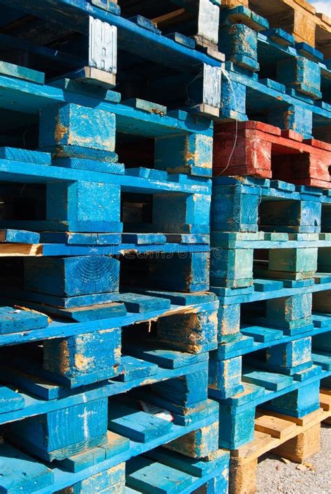 Blue Pallets Stacked Neatly Stock Image Image Of Weight Reusable