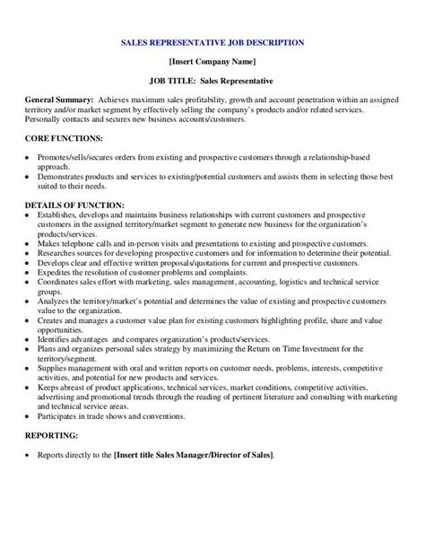 Sample sales representative job description